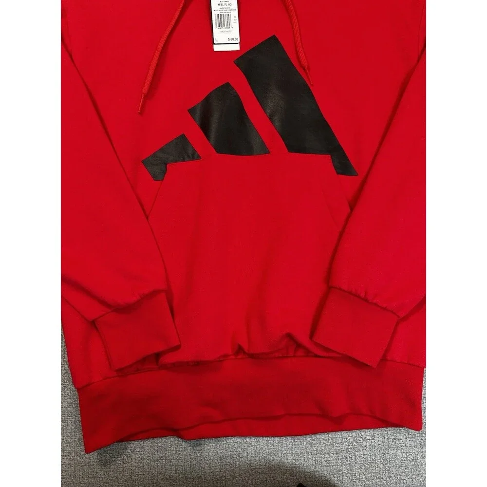 New   ADIDAS LOGO Men's Long Sleeve Fleece Active Hoodie Red Size L
